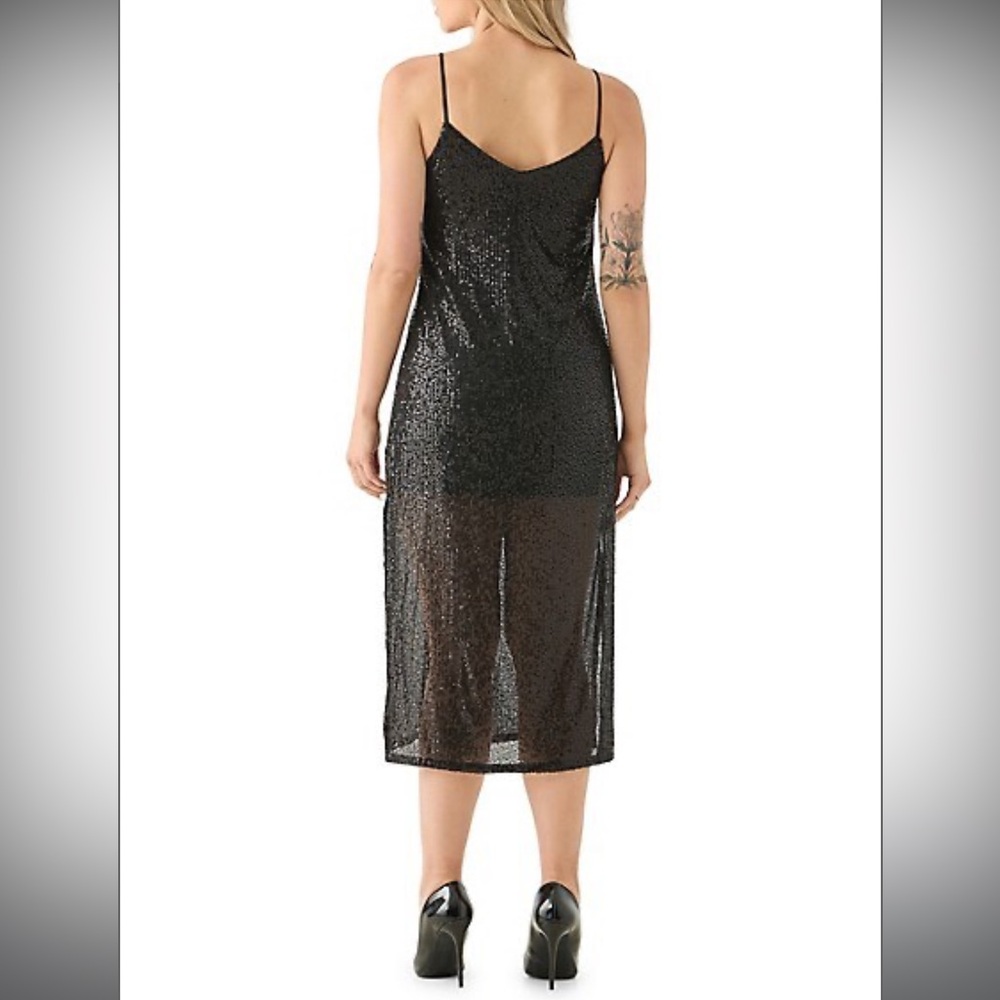 Black Sequined Midi Slip Dress - Picture 2 of 3